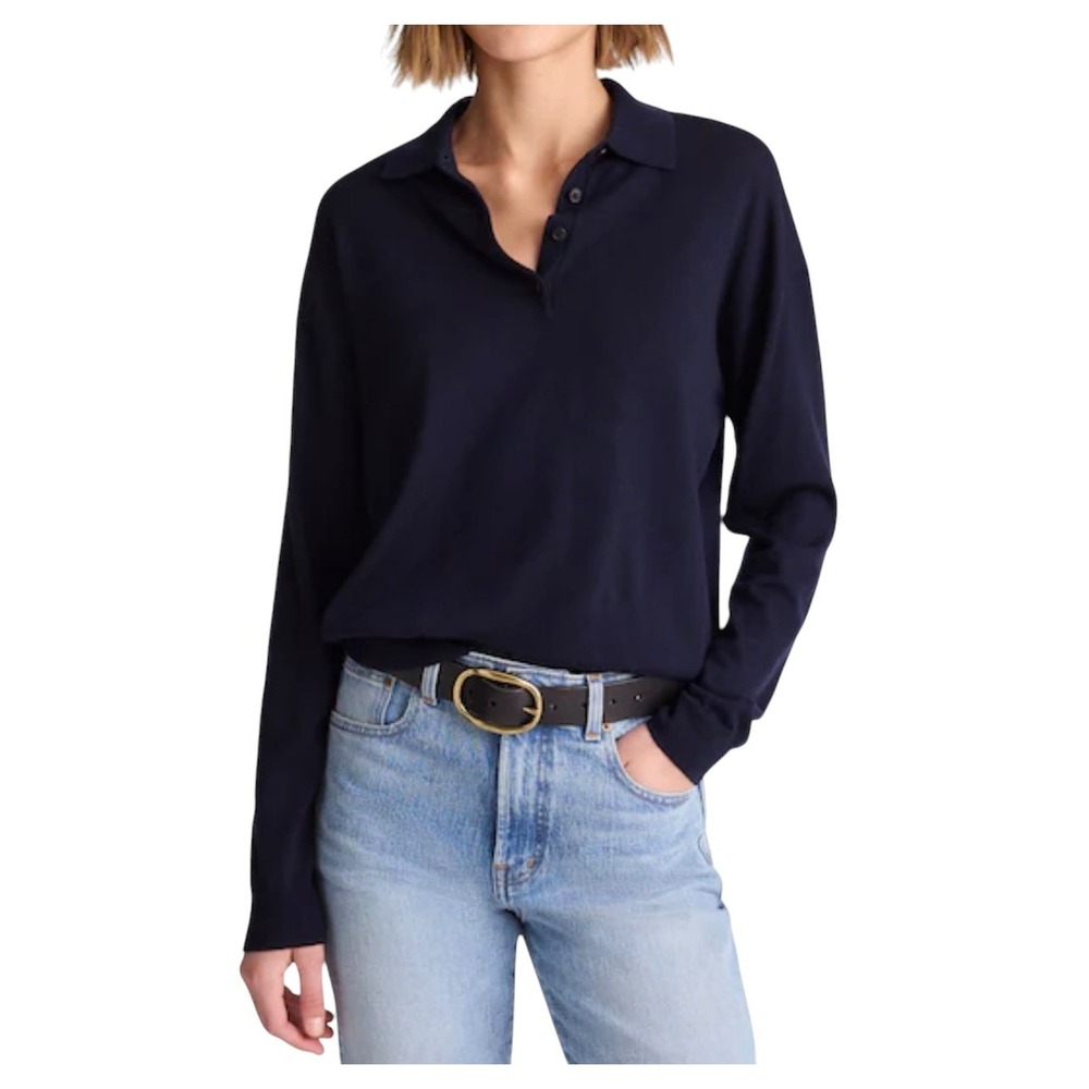 Madewell Womens Drop Shoulder Polo Merino Wool Lightweight Sweater S Small New